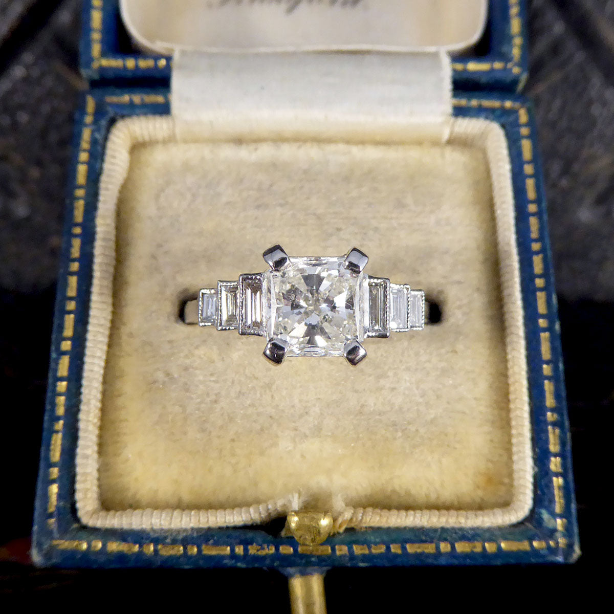 1.37ct Radiant Cut Diamond Engagement Ring with Baguette Cut Diamond Shoulders in Platinum