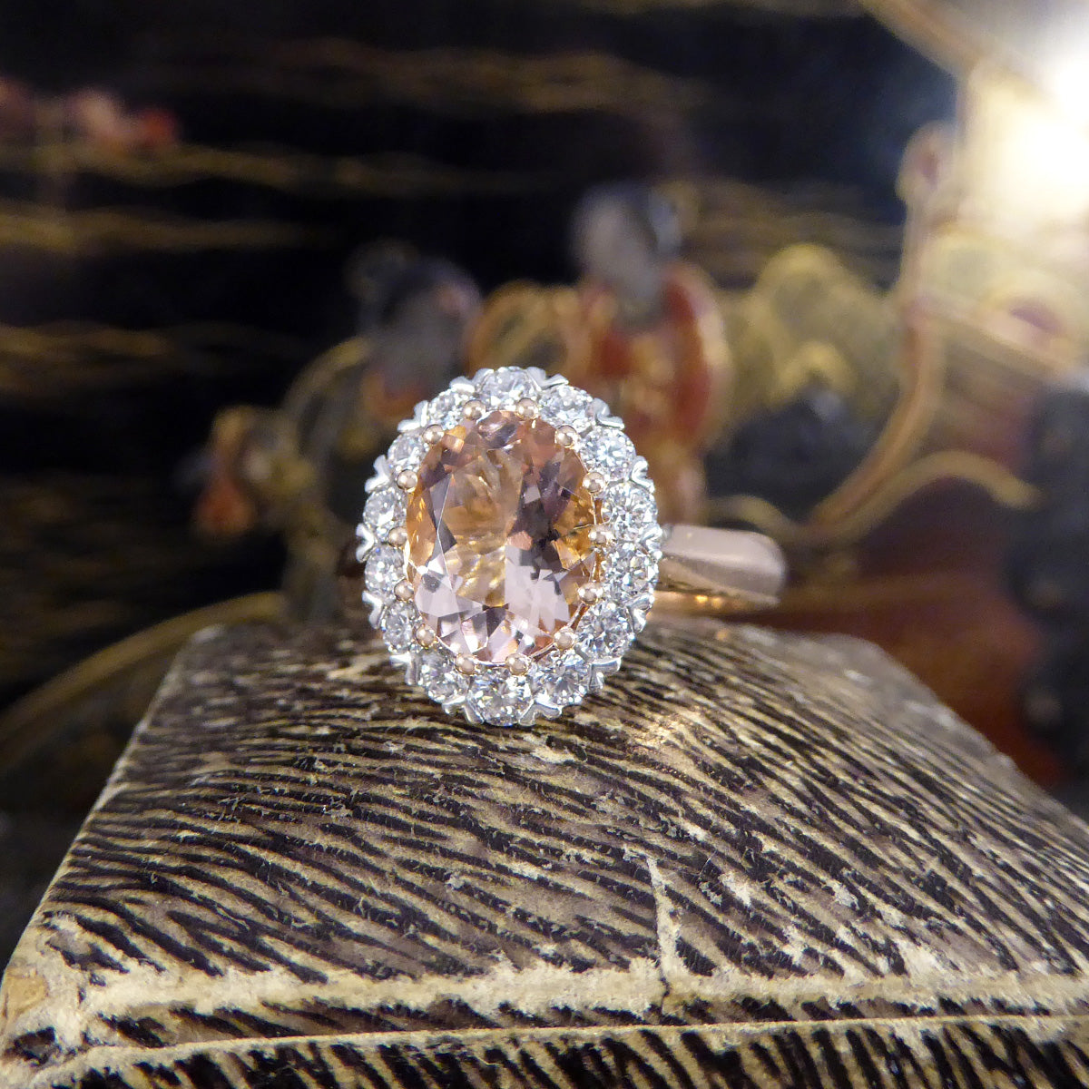 1.82ct Pink Morganite and Diamond Cluster Ring in 18ct White and Rose Gold