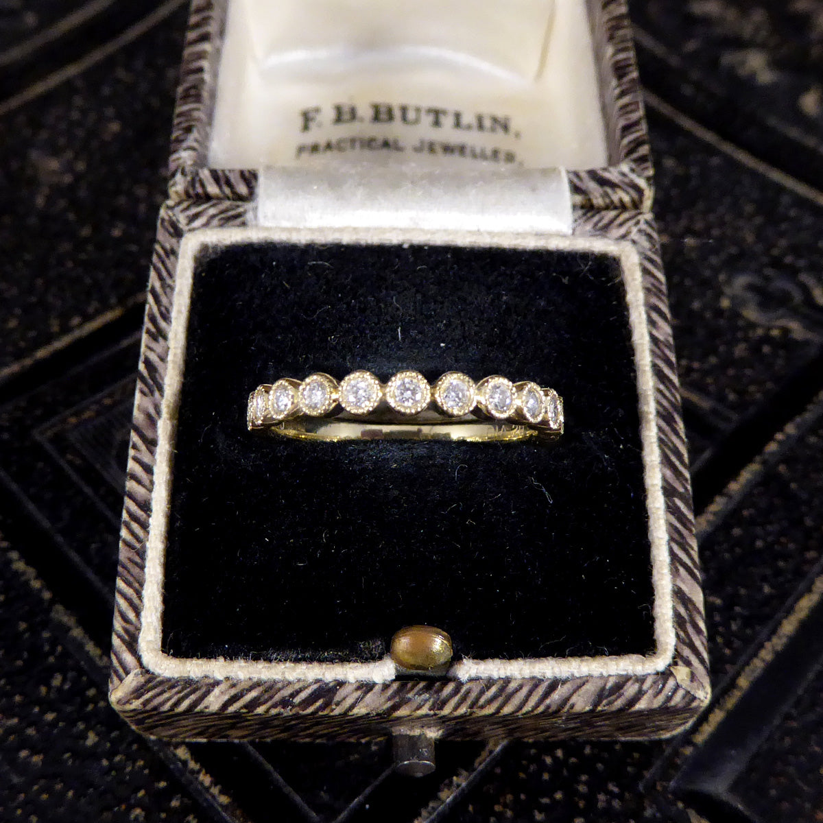 Diamond Half Eternity Ring in Circular Style Rub Over Collar Set Yellow Gold