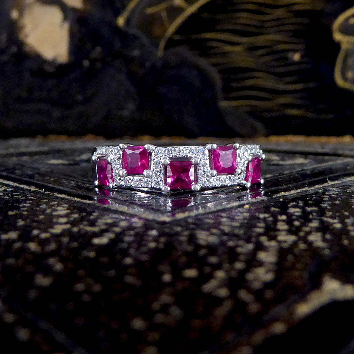Alternate Ruby and Diamond Band Ring in 18ct White Gold
