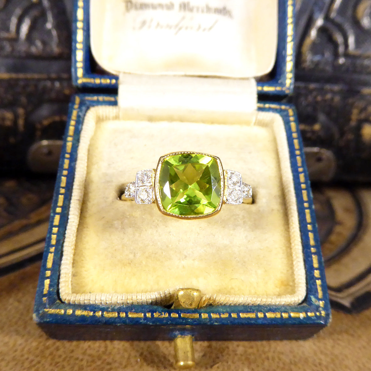 Edwardian Style Collar Set 2.12ct Peridot and Diamond Ring in 18ct White and Yellow Gold