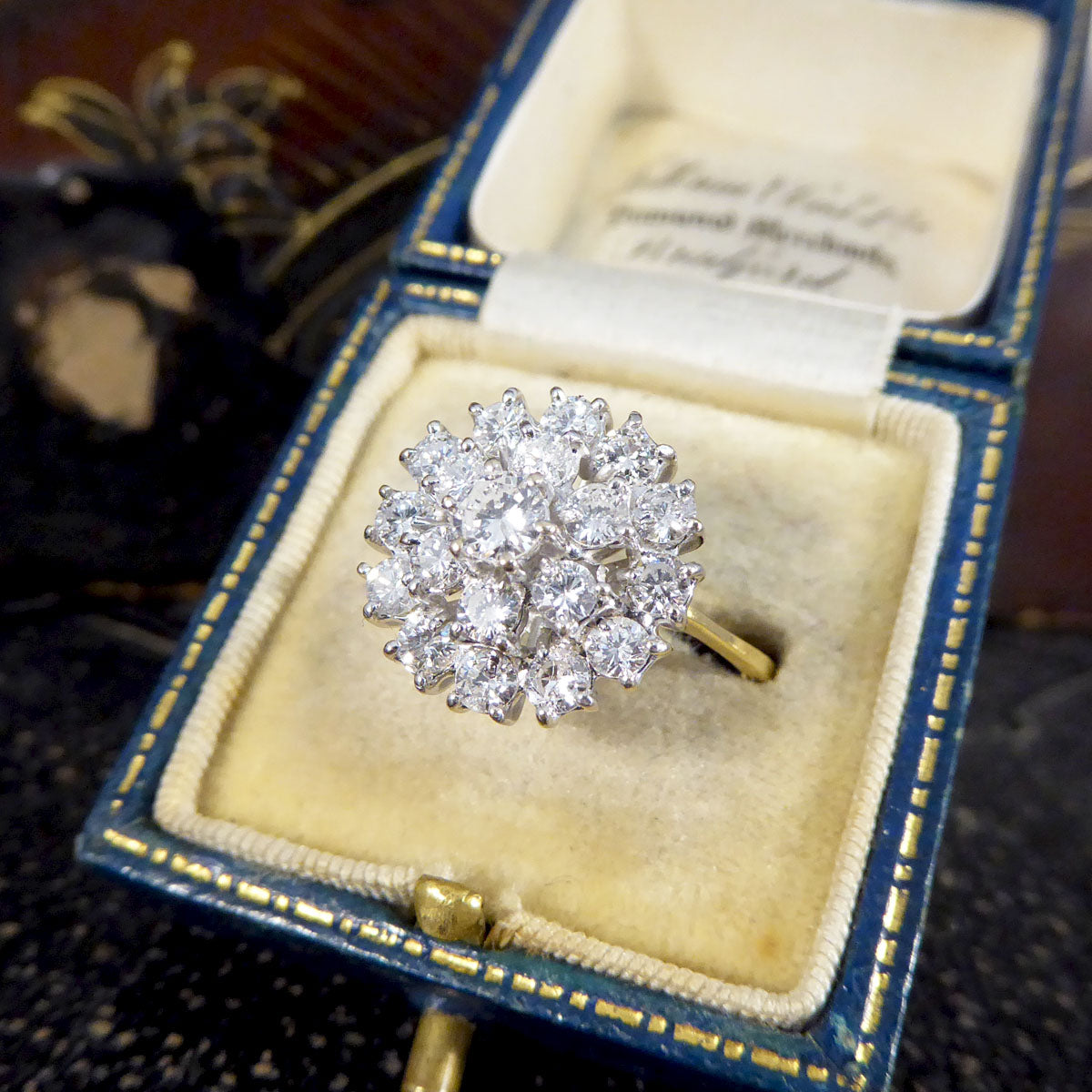 Vintage 1.46ct Diamond Flower Cluster Ring in 18ct Yellow and White Gold