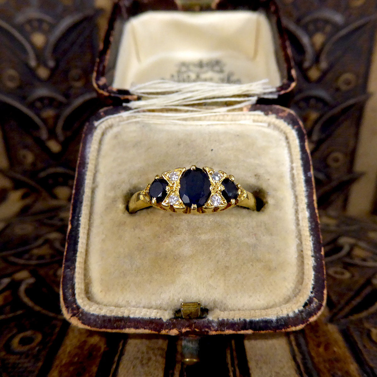 Antique Sapphire and Diamond Boat Ring in 18ct Yellow Gold
