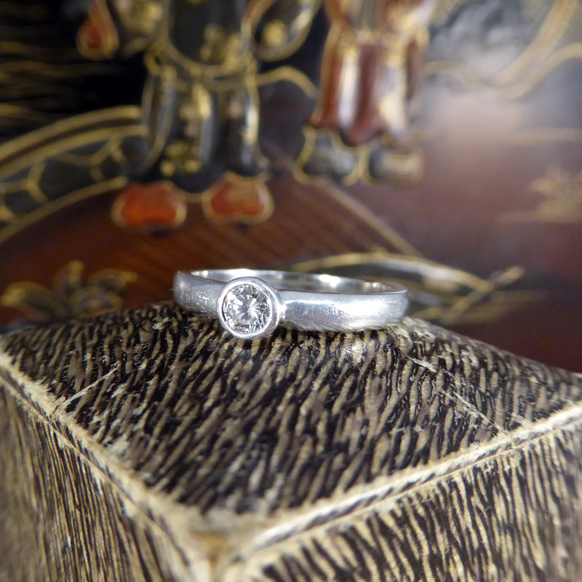 Vintage Rub Over Collar Set Diamond Solitaire Ring in Platinum
