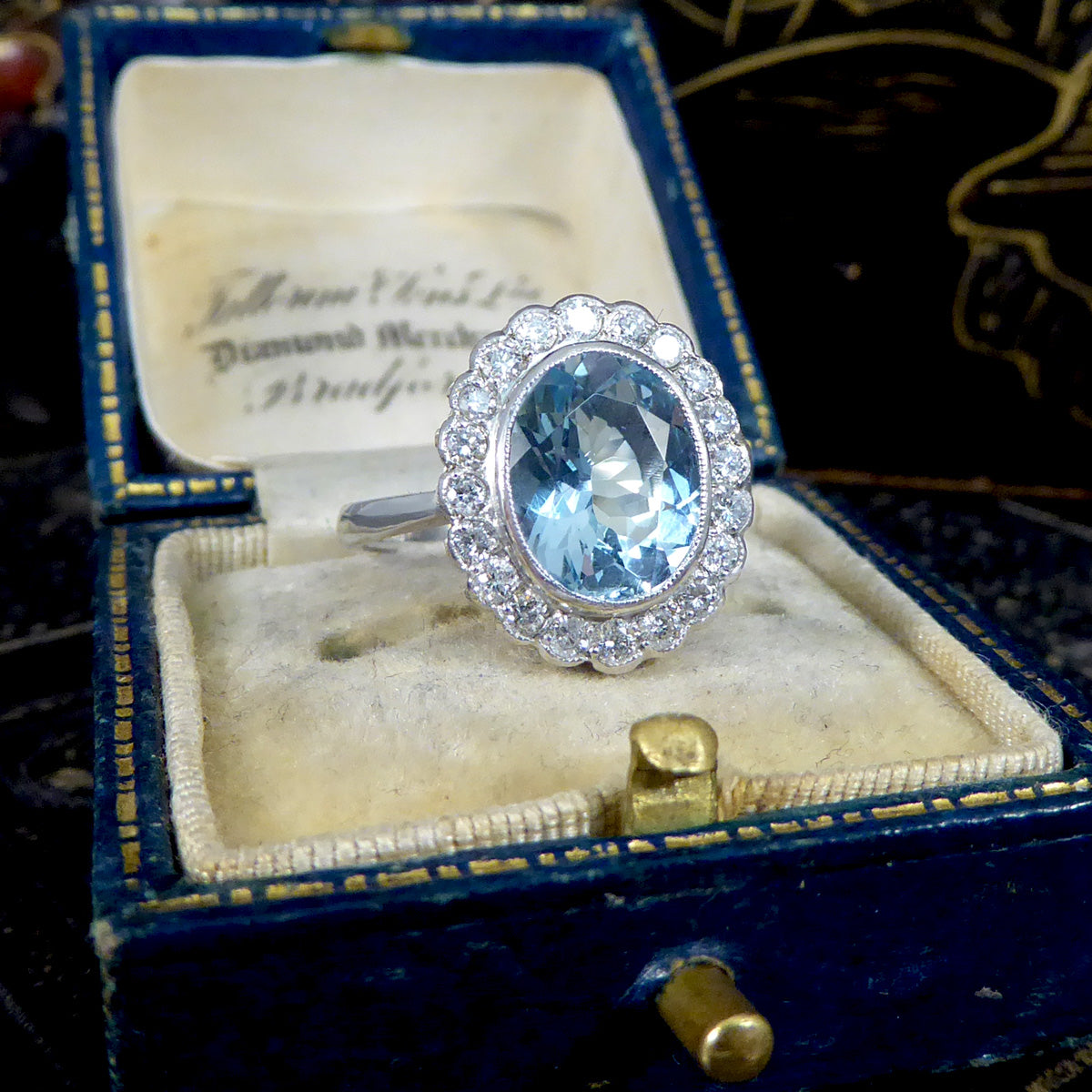 Edwardian Inspired 2.25ct Aquamarine and Diamond Cluster Ring in Platinum