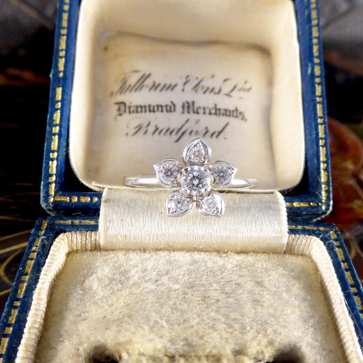 Modern Diamond Set Flower Ring in 18ct White Gold